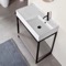 Console Sink Vanity With Ceramic Sink and Grey Oak Shelf